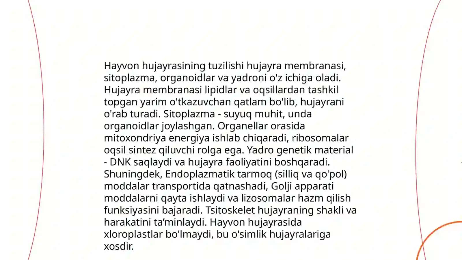 O'simlik va hayvon hujayrasining farqli va o'xshashlik belgilari 4