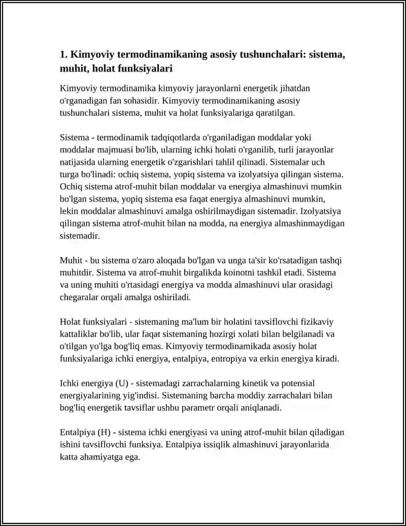 Kimyoviy termodinamikaning tushunchalari va jarayonlari 4