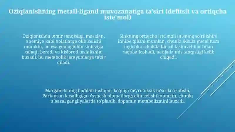 Tananing metal-ligand gomeostazining buzilishi mumkin bôlgan holatlar 4