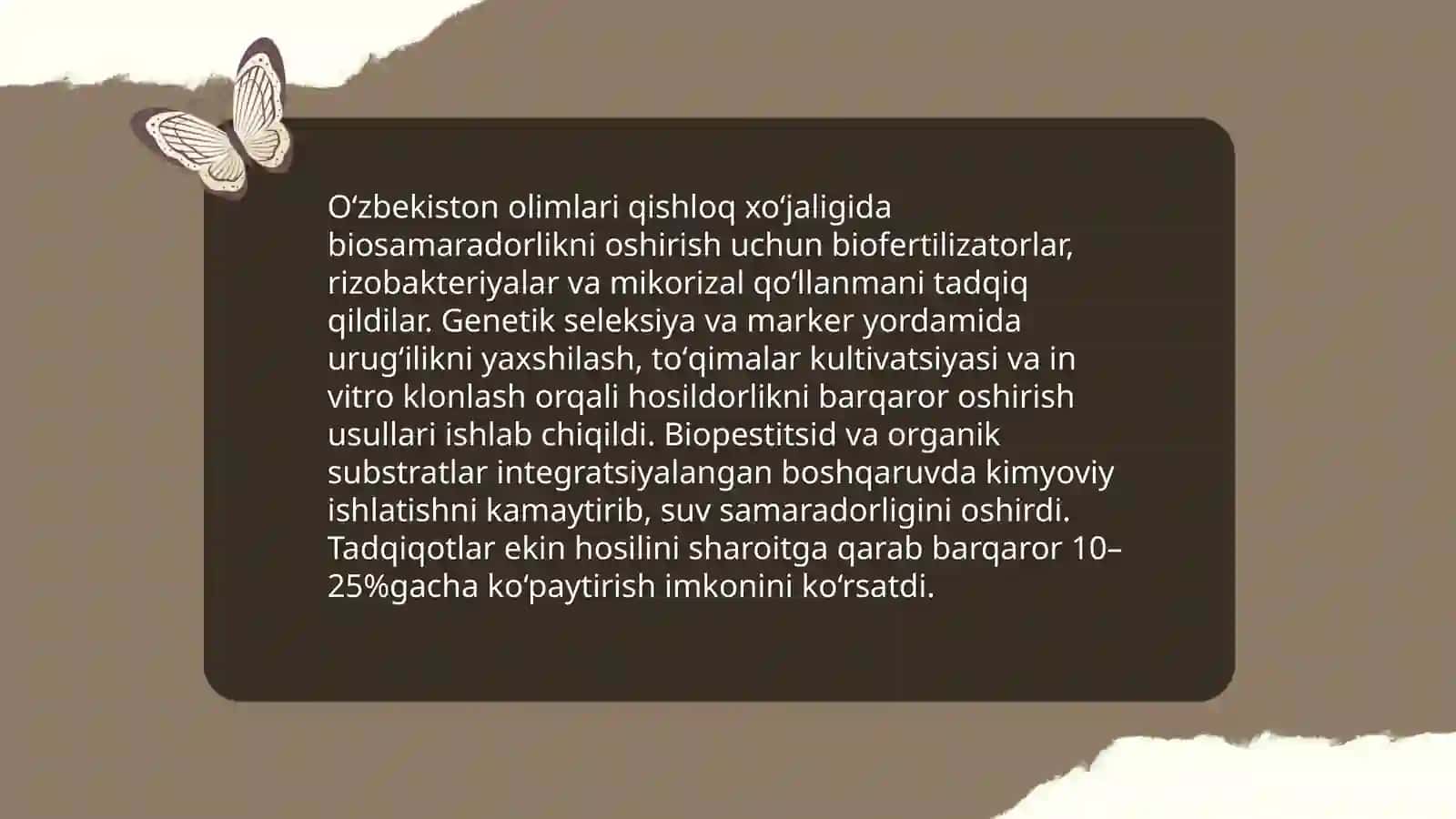 Biosamaradorlik boʻyicha ishlagan oʻzbek olimlarining ilmiy ishlari haqida 4