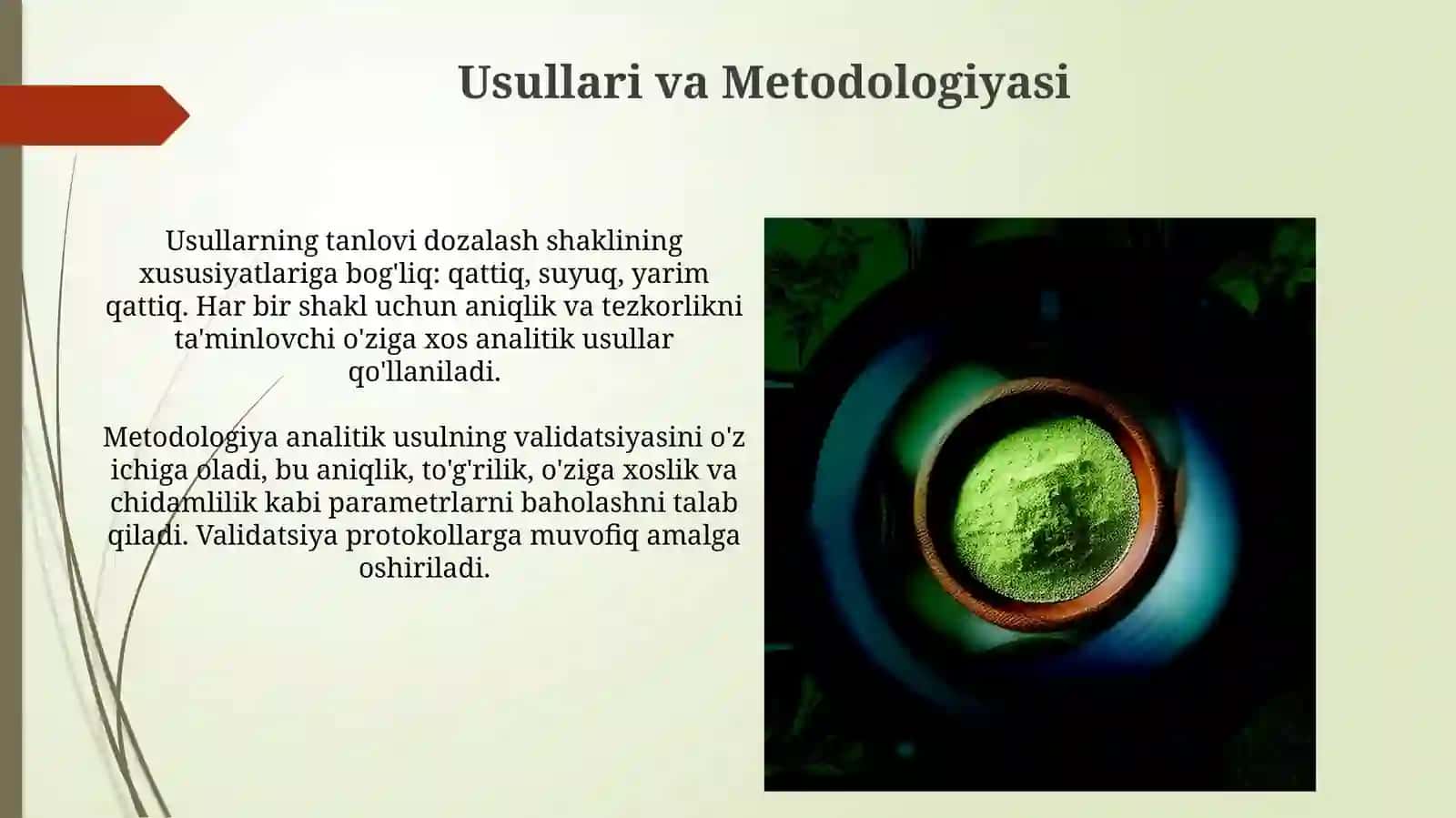 Dori moddasining yoki tayyor dori turidagi asosiy ingredidning miqdorini aniqlash 4