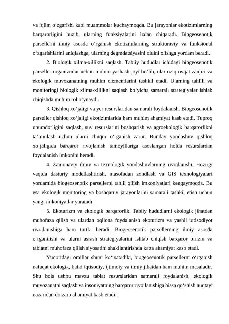 "Biogeosenotik parsellalar" mavzusida tayyorlangan KURS ISHI 4