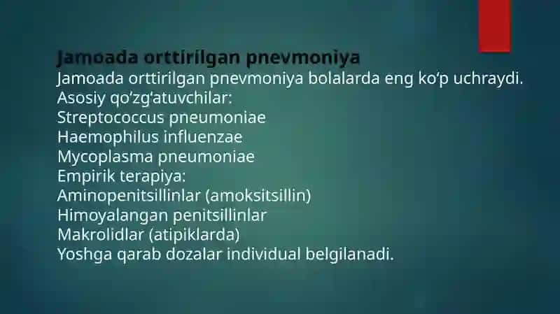 O'tkir zotiljamda yuqish sharoitlarga qarab antibakterial terapiya. 4