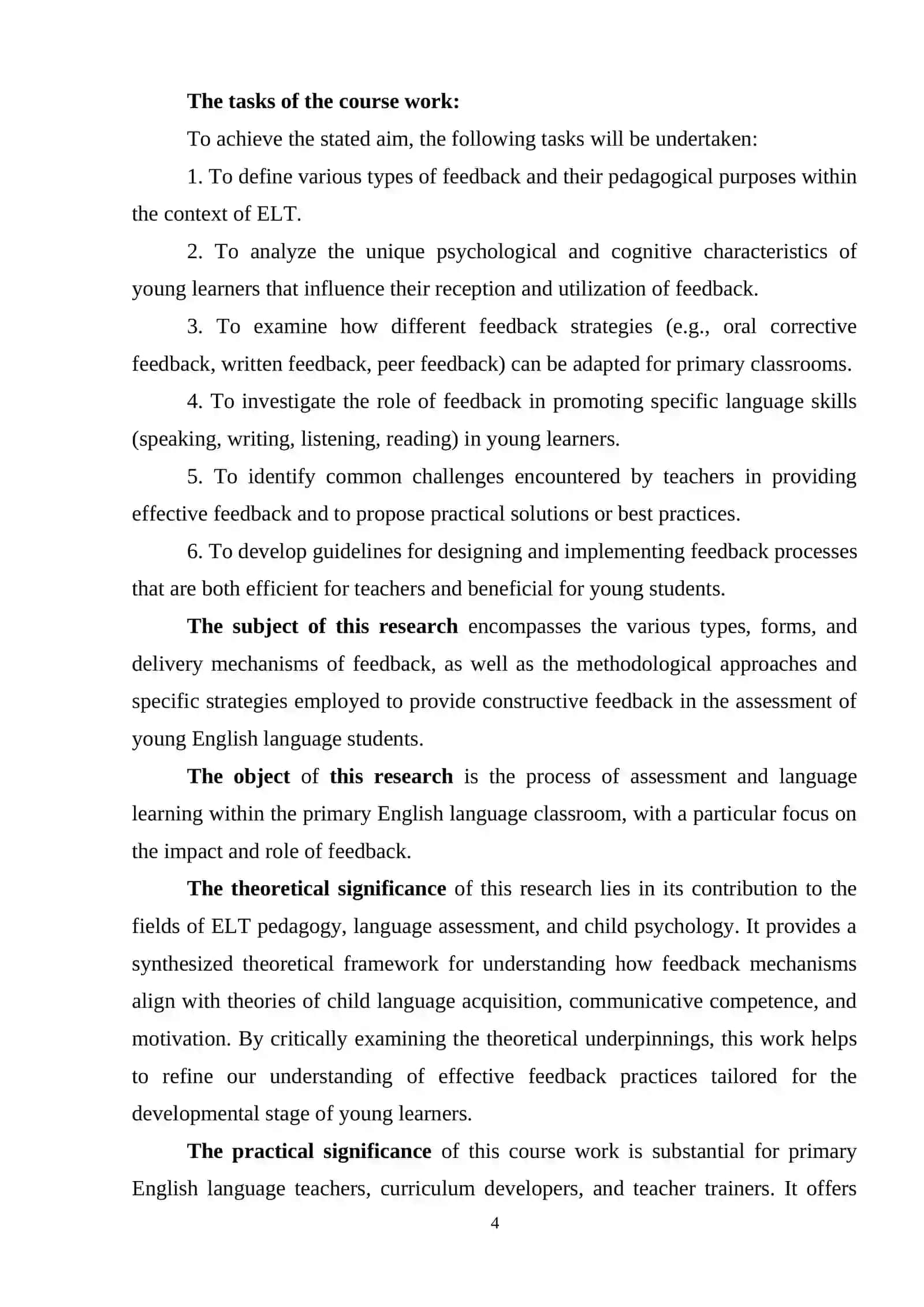 THE ROLE OF FEEDBACK IN THE ASSESSMENT OF YOUNG ENGLISH LANGUAGE STUDENTS 4