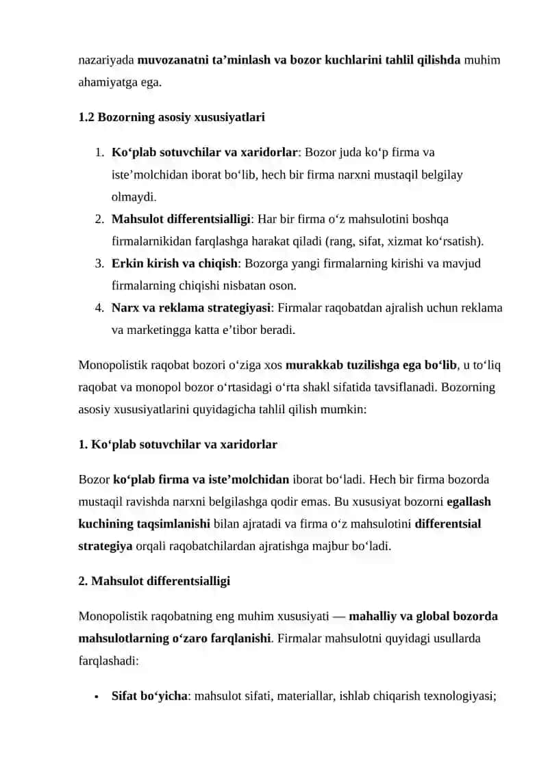 MONOPOLISTIK RAQOBAT BOZORINING XUSUSIYATLARI 4