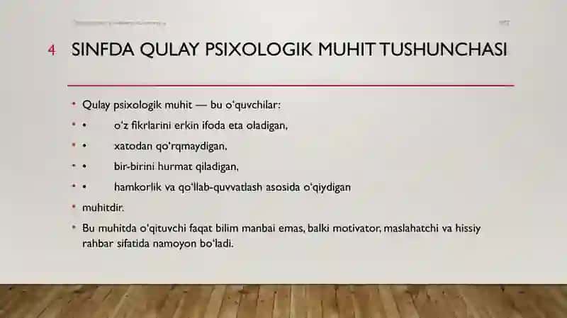 Sinfda qulay psixologik muhit yaratishning samarali usullarini ishlab chiqish 4