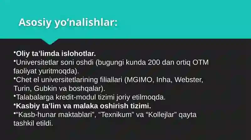 O‘zbekiston Respublikasi ta’lim sohasi rivoji va istiqbol imkoniyatlari. 4