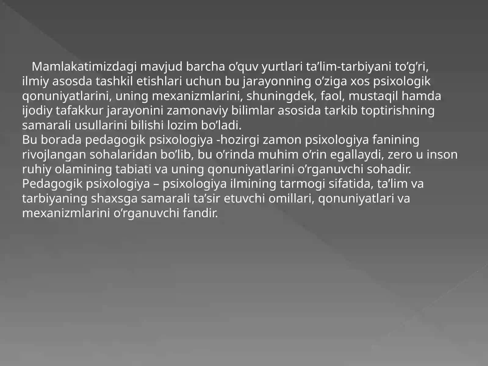 PEDAGOGIK PSIXOLOGIYA FANINING PREDMETI, MAQSAD VAVAZIFALARI 4
