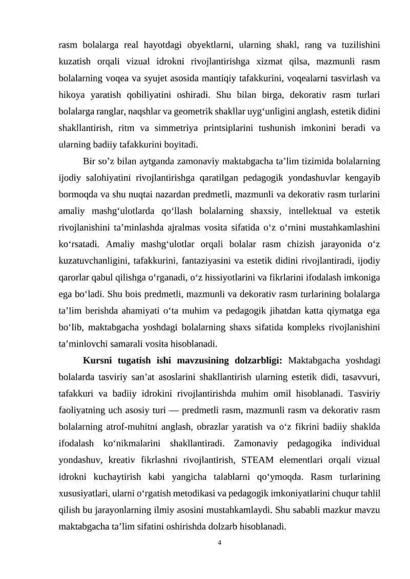 PREDMETLI, MAZMUNLI VA DEKORATIV RASM TURLARINING AHAMIYATI VA BOLALARGA TAʼLIM BERISH 4