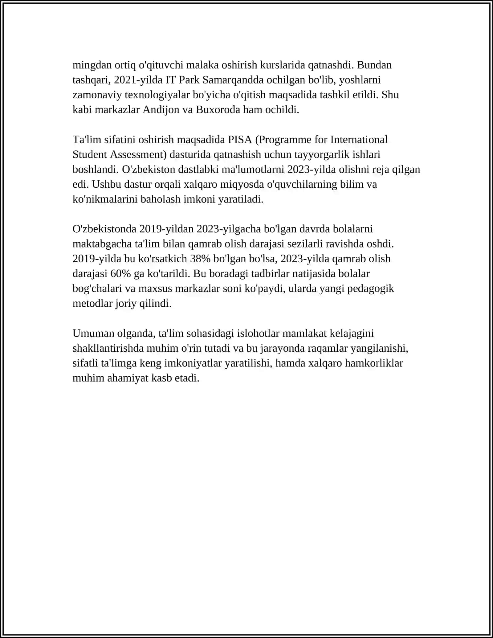 O’ZBEKISTONDA IJTIMOIY SOHADA AMALDA OSHIRILYOTGAN O’ZGARISHLARNING MAZMUN VA MOHIYATI 4
