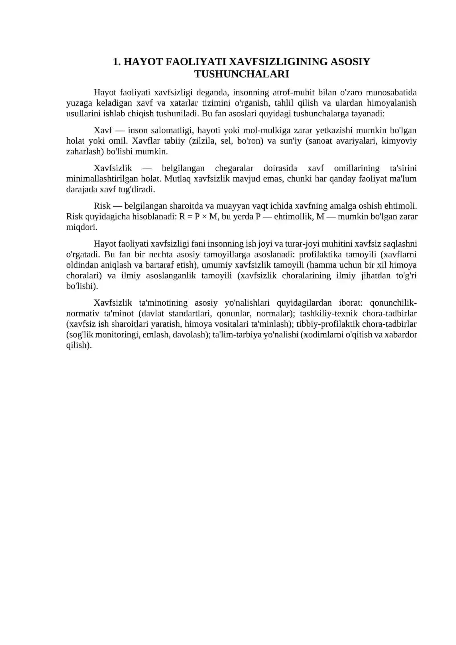 Hayot faoliyati xavfsizligini ta'minlash asoslari. Ishlab chiqarish muhitida inson omili. Davolash-profilaktika muassasalarida xavflarni o'rganish 4
