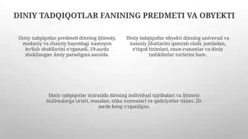 Diniy tadqiqotlar fanining shakllanishi, predmeti, funksiyalari, kategoriyalari 4