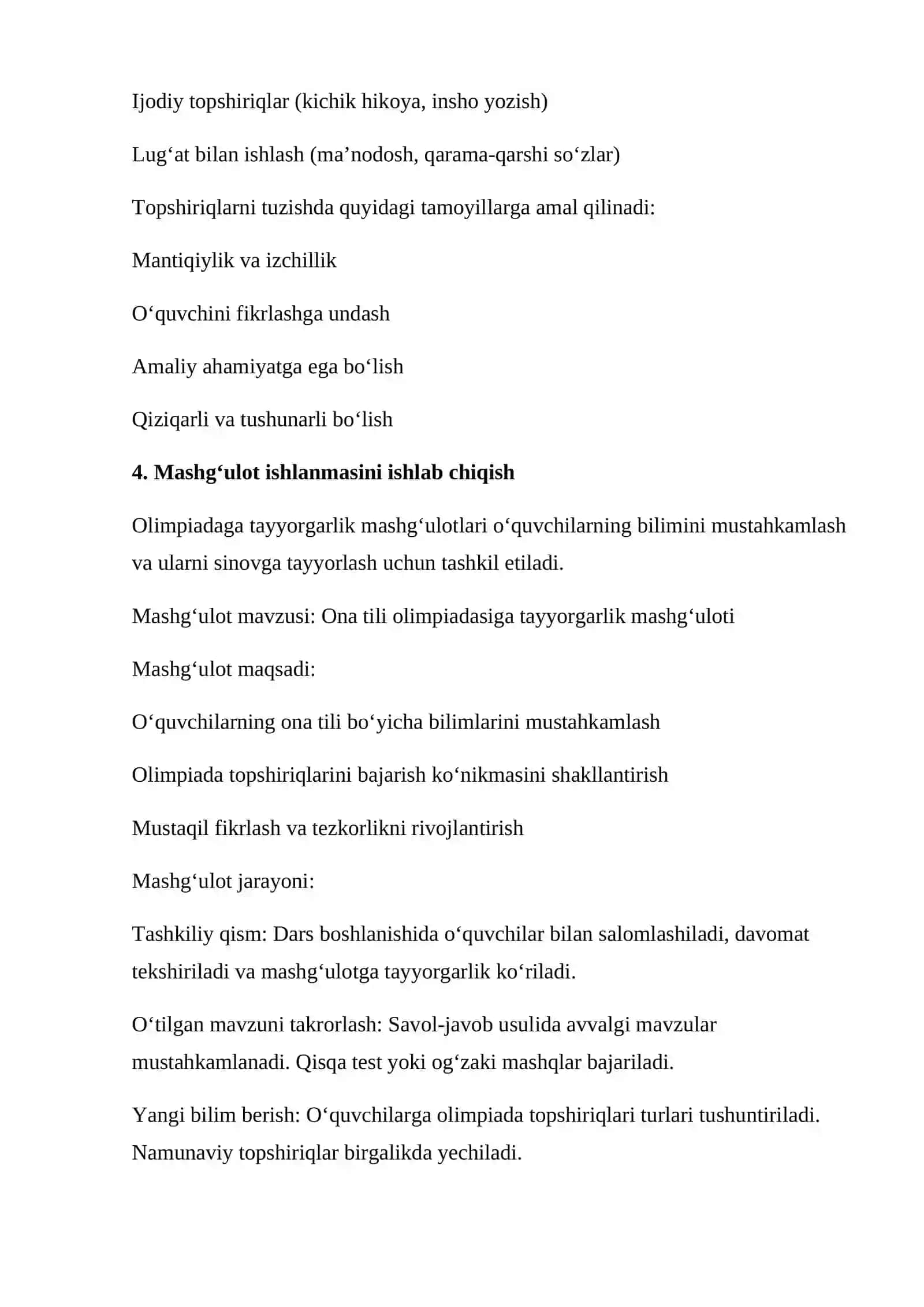 Ona tilidan olimpiadaning rejasi va mashg‘ulot ishlanmasini tuzish 4