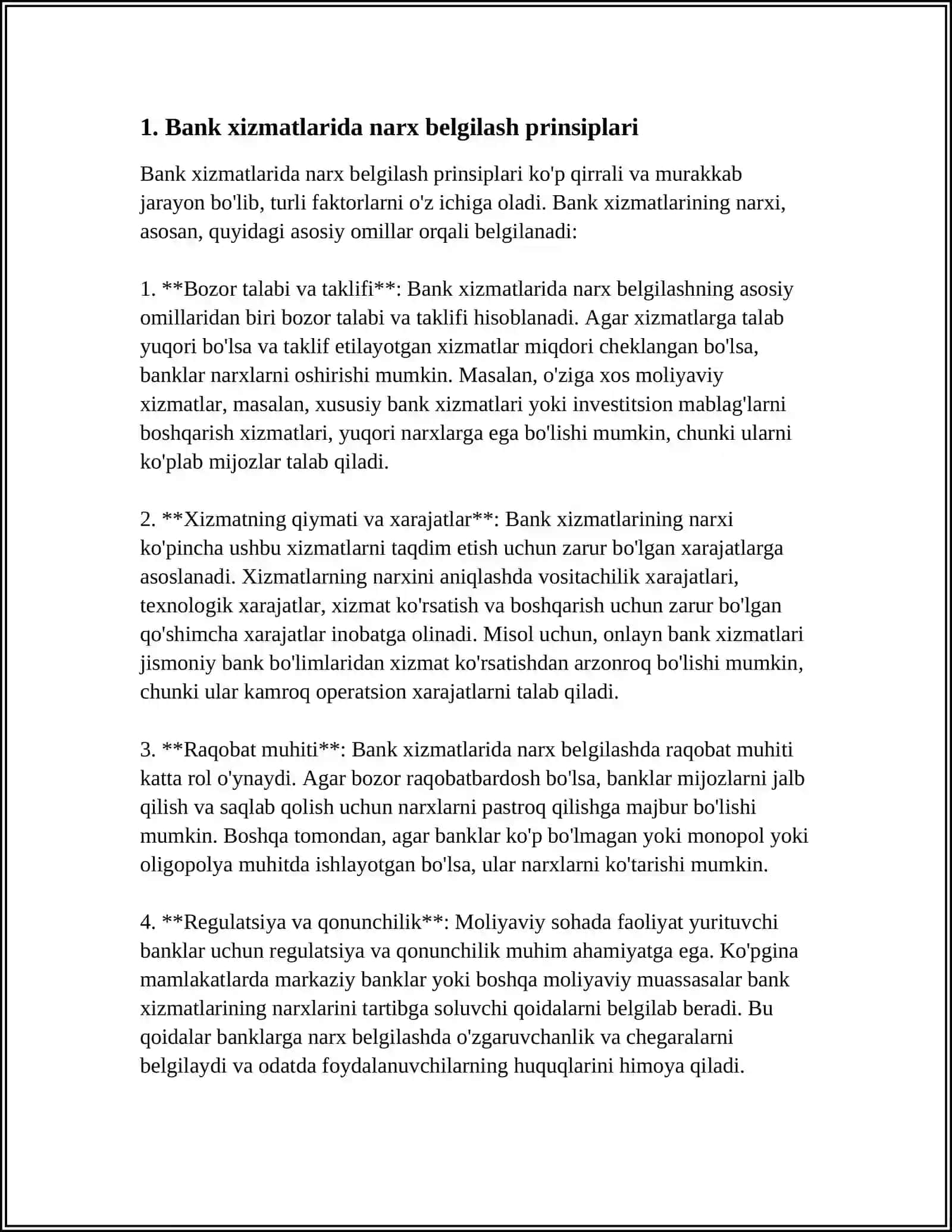 XIZMATLAR SOHASIDA (BANK,SUG'URTA,TURIZM)RAQOBAT NARX BELGILASH XUSUSIYATLARI 4