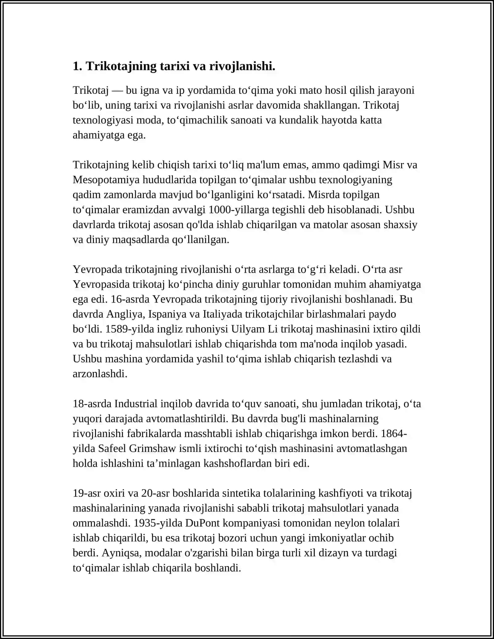 TRIKOTAJ HAQIDA UMUMIY MA'LUMOT.TIKUV TRIKOTAJ BUYUMLARI DETALLARIGA ISHLOV BERISH 4