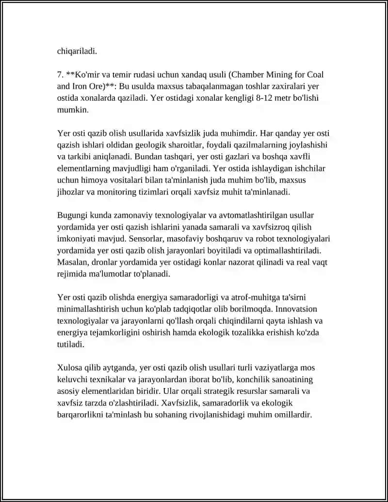 FOYDALI QAZILMA KONLARINI YER OSTI USULIDA QAZIB OLISHNING O’ZIGA XOS XUSUSIYATLARI 4