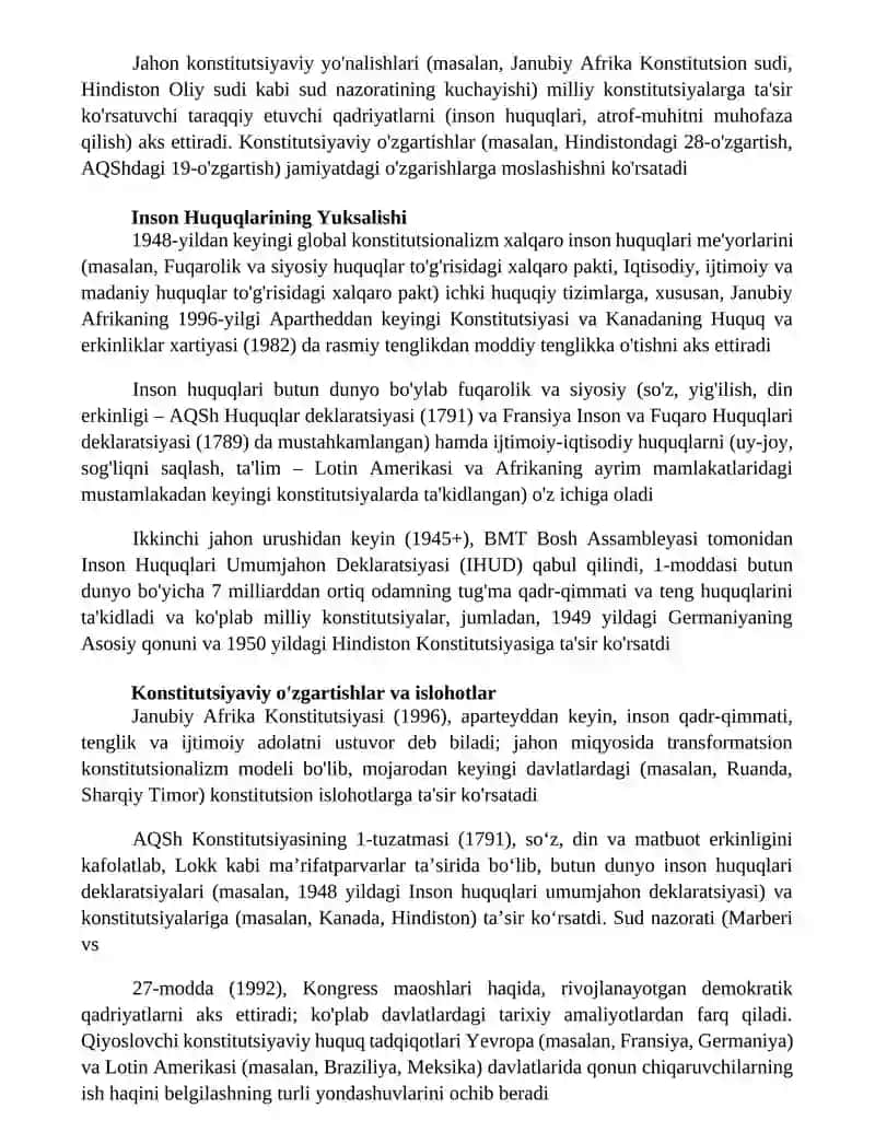 Konstitutsiyada Jahon Konstitutsiyaviy Rivojlanish Tajribalari hamda Qadriyatlarining Aks Etishi 4