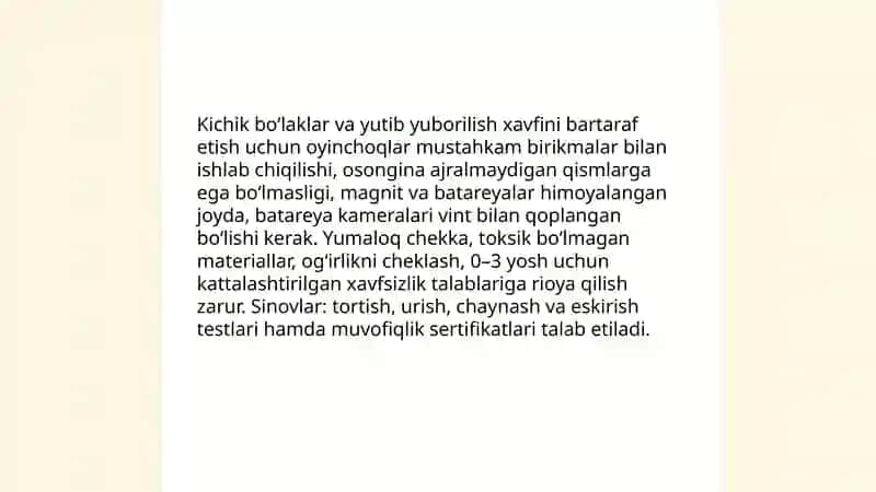 Ilk yoshdagi bolalar oyinchog’iga qoyilgan talablar 4