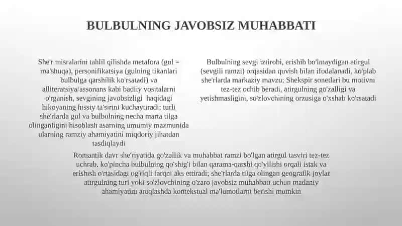 Gul va bulbul obrazlari aks etgan baytlar tahlili 4