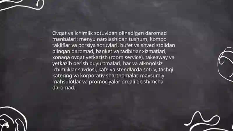Daromad tushunchasi ovqatlantirish korxonalarida 4