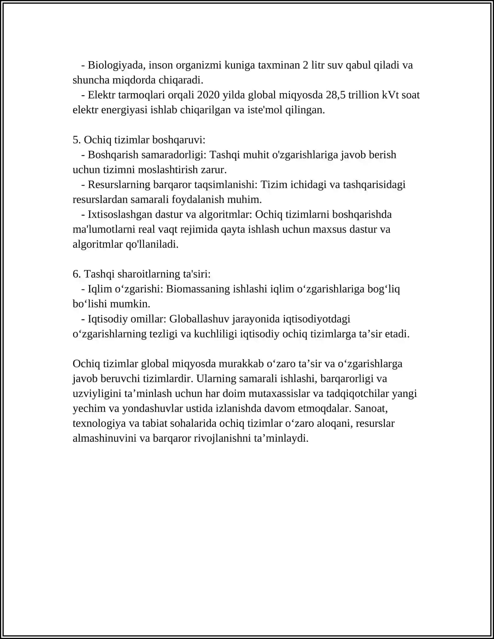 OCHIQ TIZIMLARDA ANTROPIYANING LOKAL KAMAYISHI. DISSIPATIV STRUKTURALAR 4