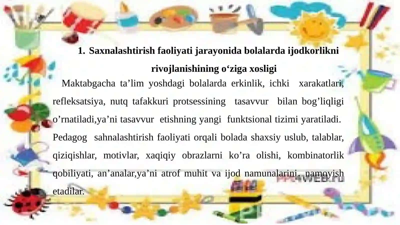 Sahnalashtirish faoliyati jarayonida bolalarda ijodkorlikni rivojlanishining o‘ziga xosligi 4