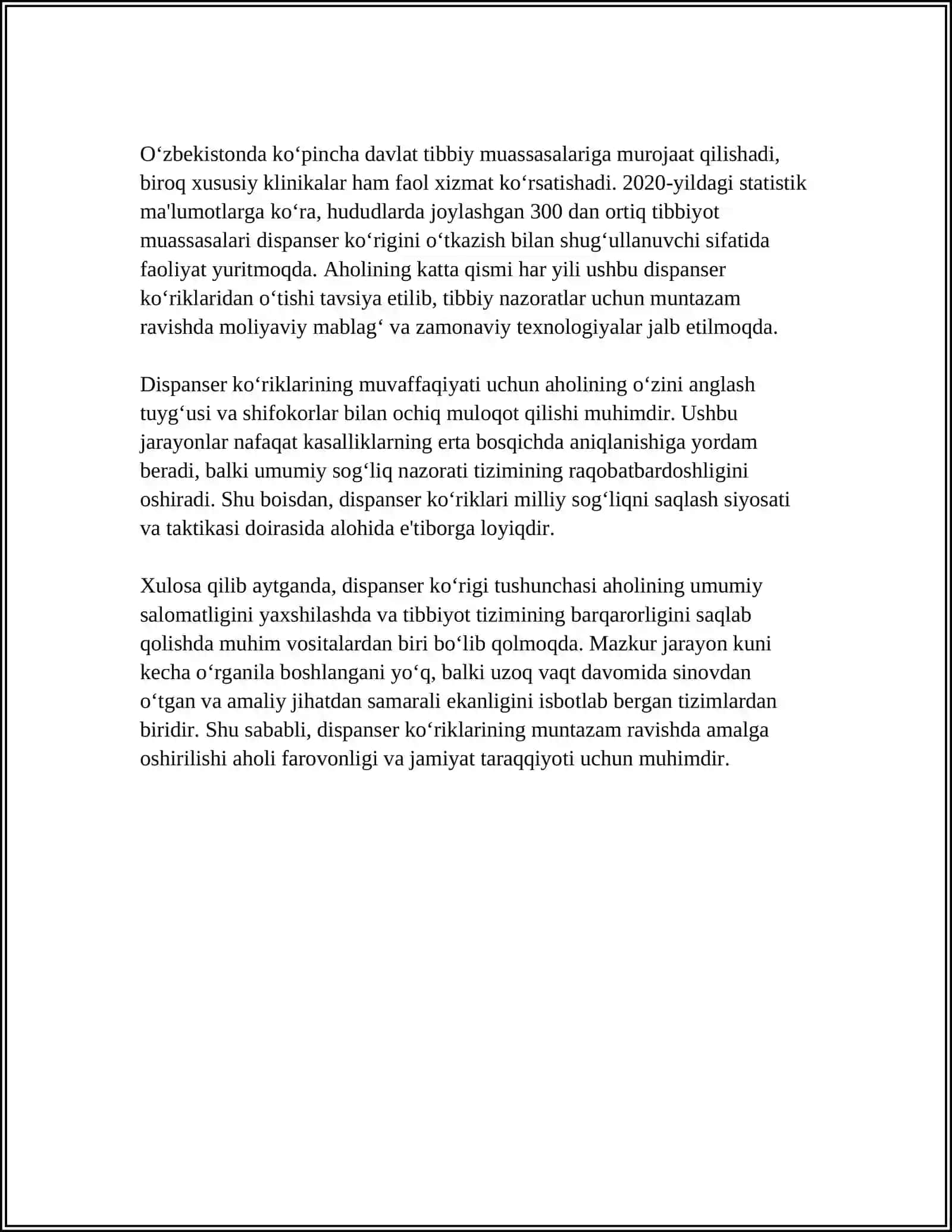 MUSTAQIL ISH Mavzu: DISPANSER KOʻRIGI HAQIDA TUSHUNCHA, UNING MAQSAD VA VAZIFALARI 4