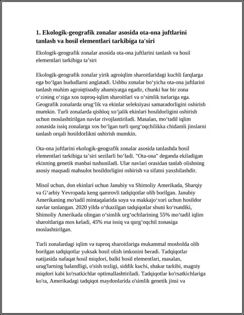Ekologik-geografik zonalar asosida ota-ona juftlarini tanlash va hosil elementlari tarkibiga ta'siri 4