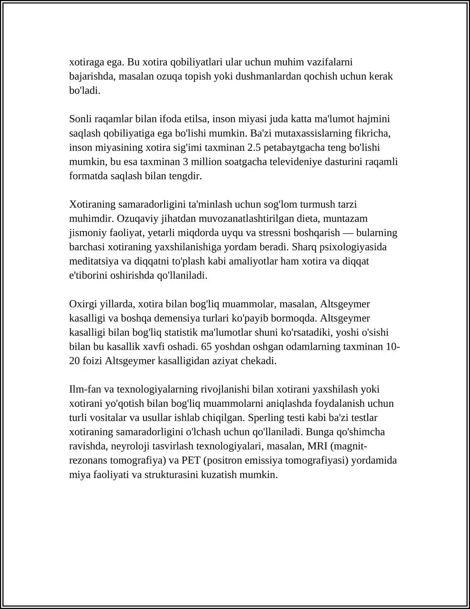 XOTIRA HAQIDA TUSHUNCHA VA UNING NERV FIZIOLOGIK ASOSI 4