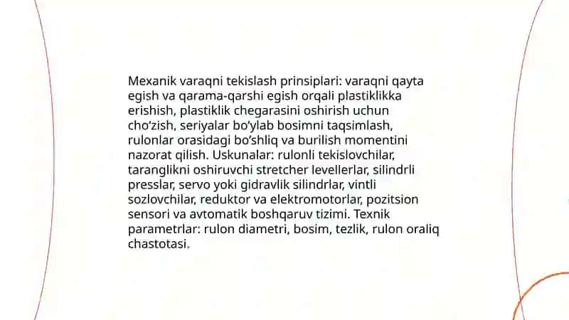 Varaqni tekislash va tezlashtirish qurilmalari 4