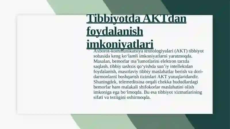 Tibbiyot masalalarini yechishda axborot komunikatsiya texnalogiyalari 4