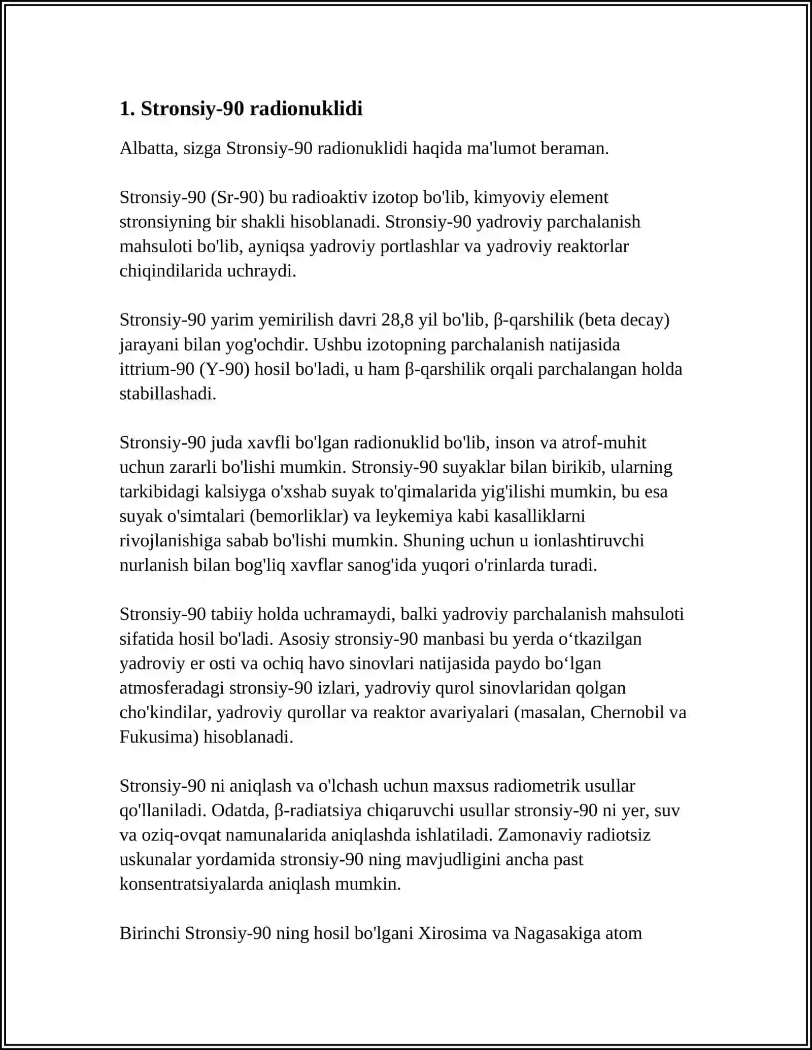 OʻSIMLIKLARDAN OLINGAN NAMUNALARDA STRONSIY-90 OKSALATLI USUL BILAN ANIQLASH 4