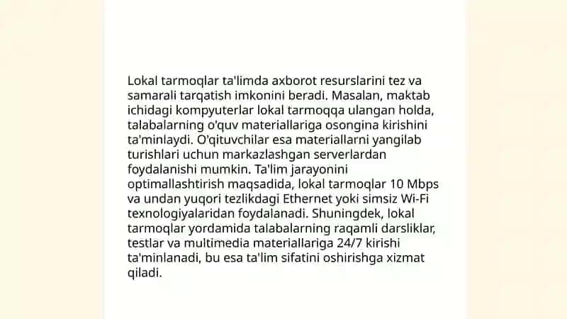 Pedagogik texnologiyadan lokal va xusisiydatajada foydalanish 4