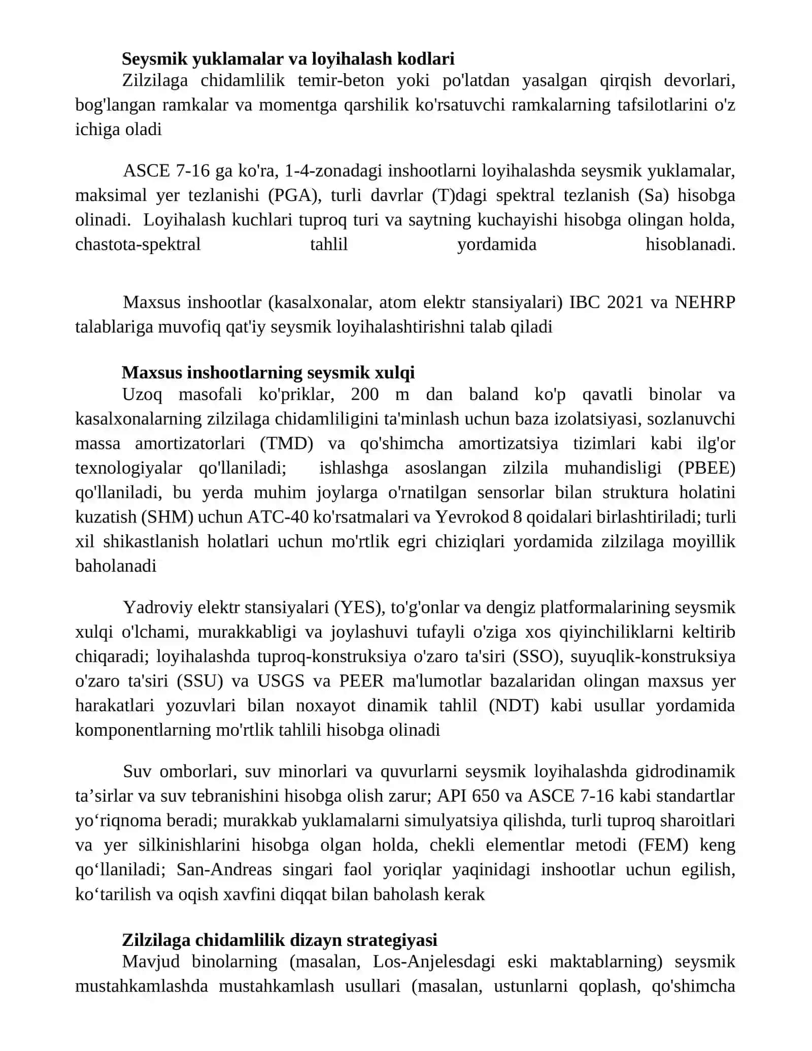 Maxsus inshootlar zilzilabardoshligi masalalari 4
