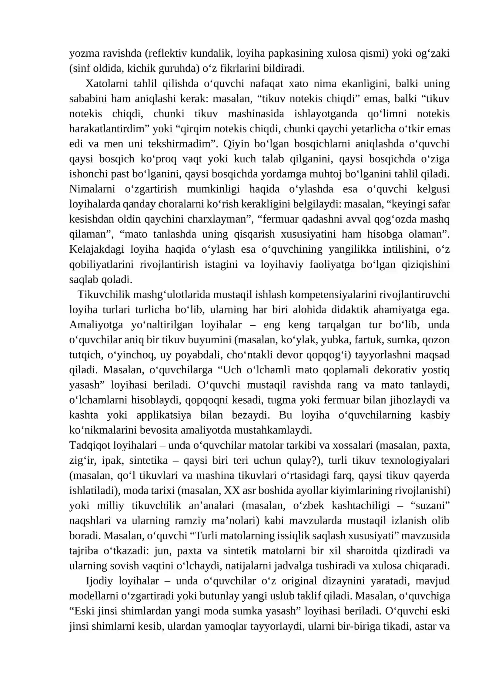 Tikuvchilik mashgʻulotlarini loyihalashtirish asosida mustaqil ishlash kompetensiyalarini shakllantirish metodikasi 4