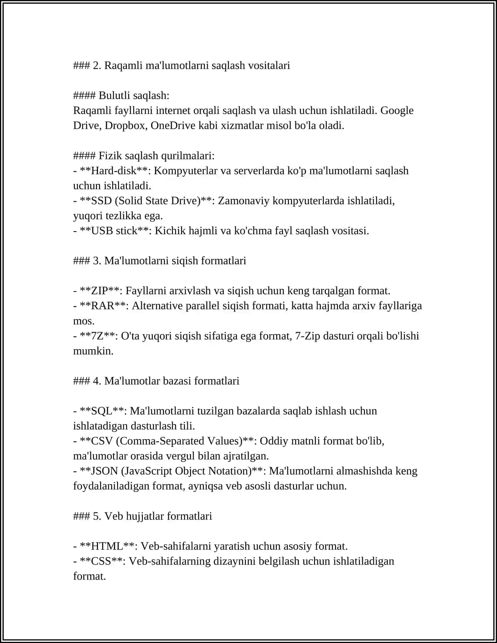 5-MARUZA. MA’LUMOTLAR FORMATLARI VA STANDARTLARI 4