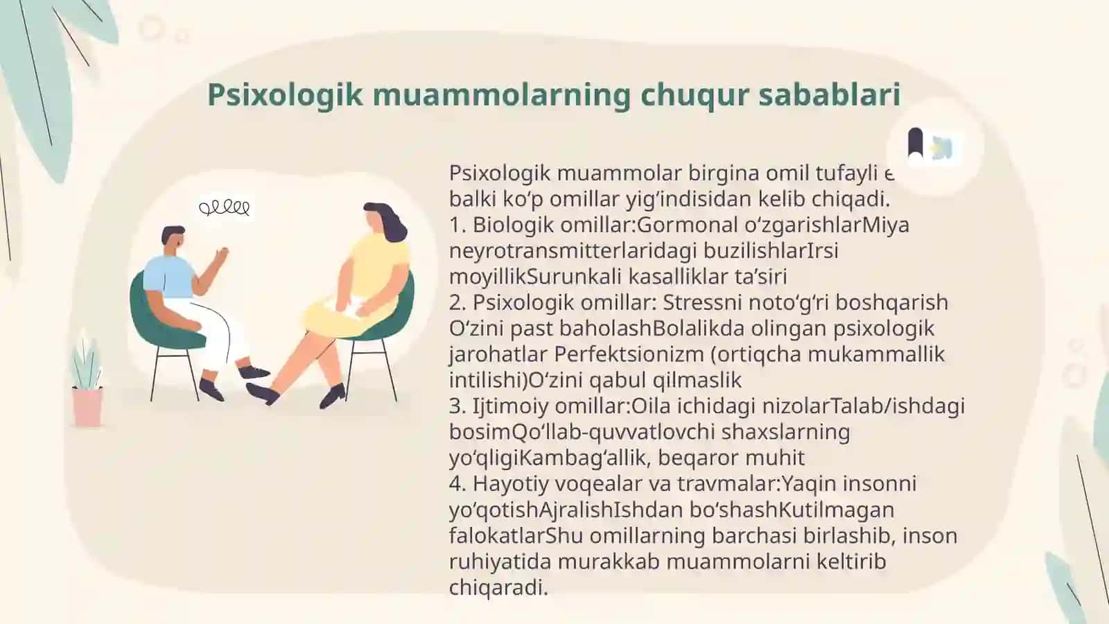 Psixologik muammolarni aniqlash va ularni bartaraf etish usullari 4