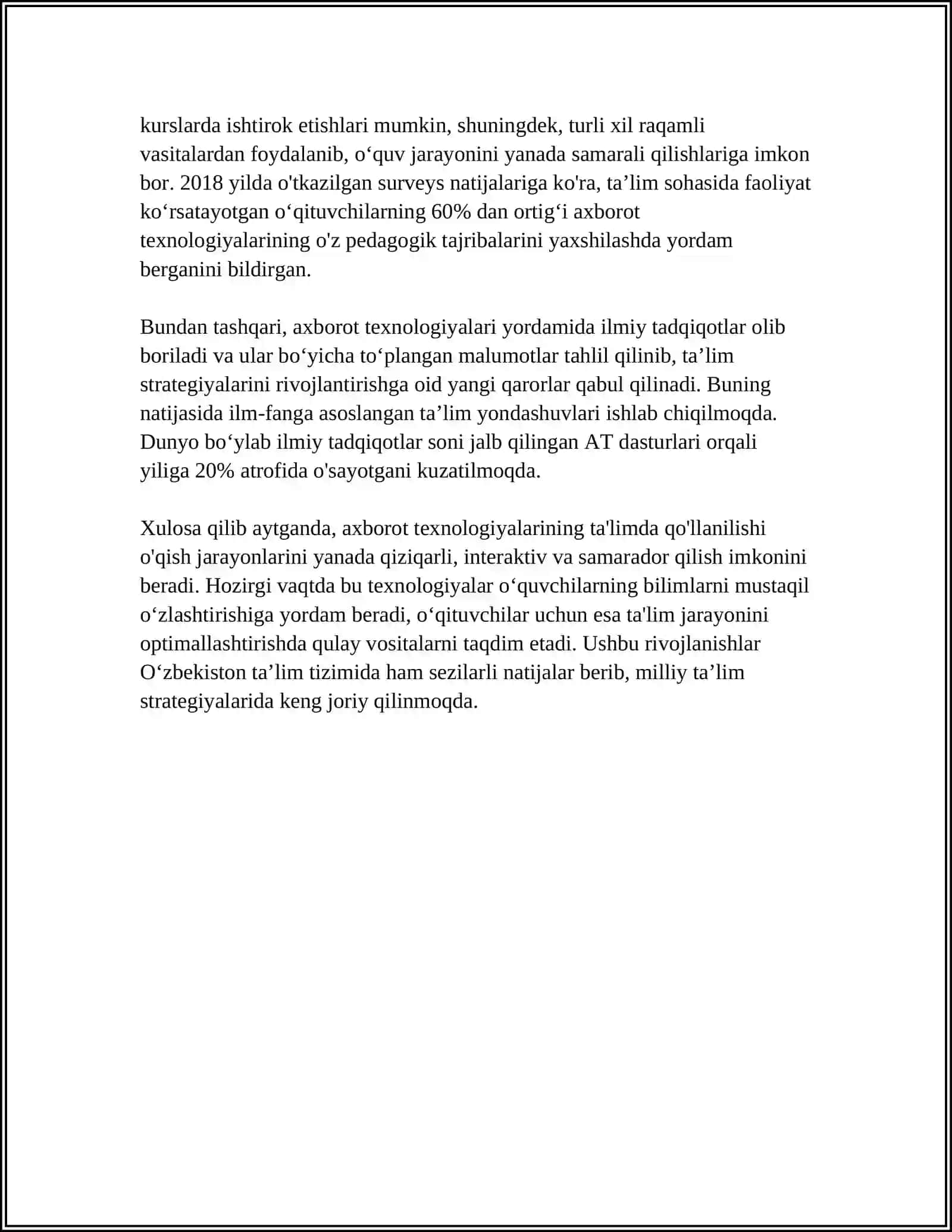 AXBOROT-KOMMUNIKATSIYA TEXNOLOGIYALARI VOSITALARI VA ULARNI TA'LIM JARAYONIDA QOʻLLASH IMKONYATLARI 4
