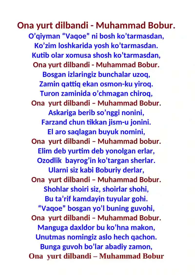 Ona yurt dilbandi - Zahiriddin Muhammad Bobur haqida 4