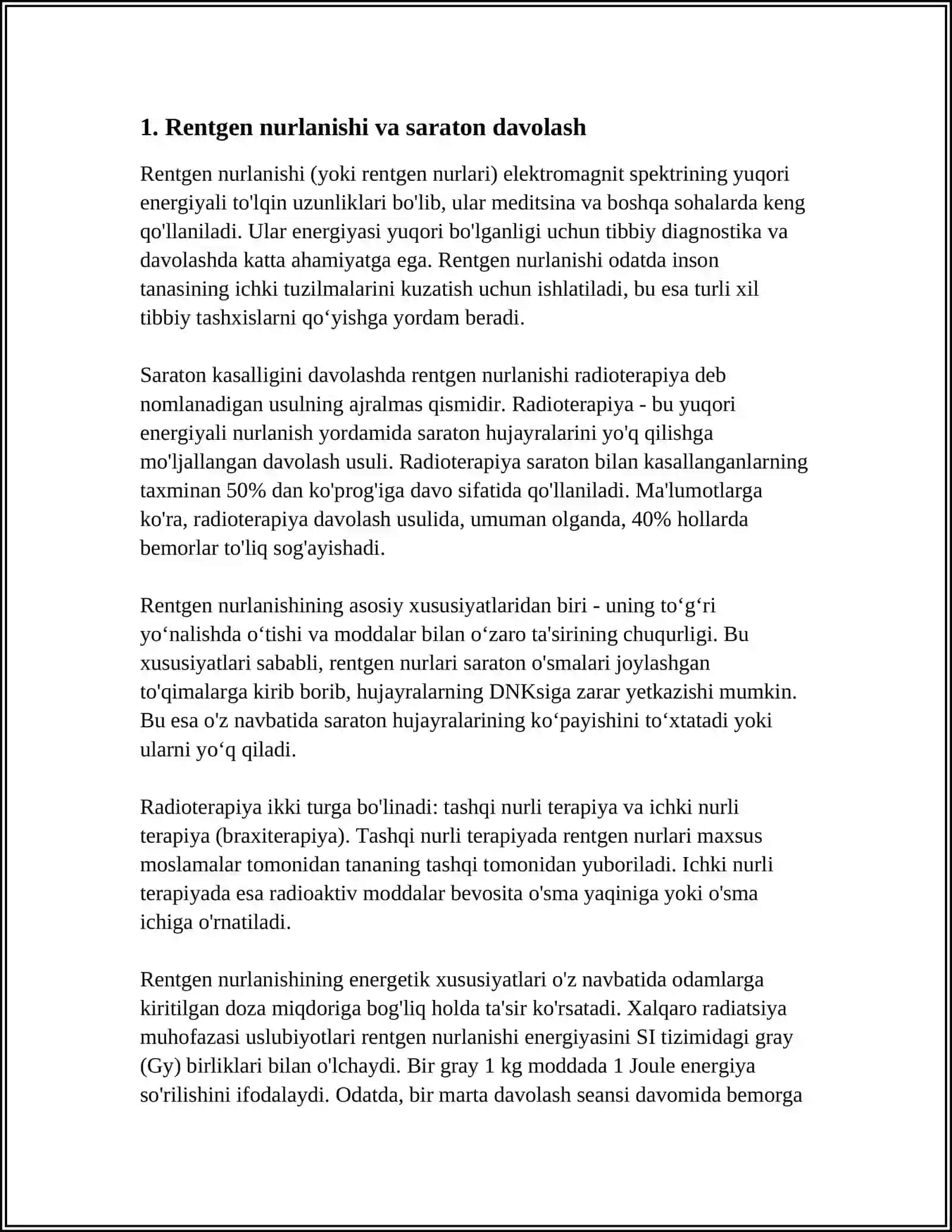 RENTGEN NURLANISHI. RENTGEN NURLANISHI YORDAMIDA KASALLIKLARNI DAVOLASH 4