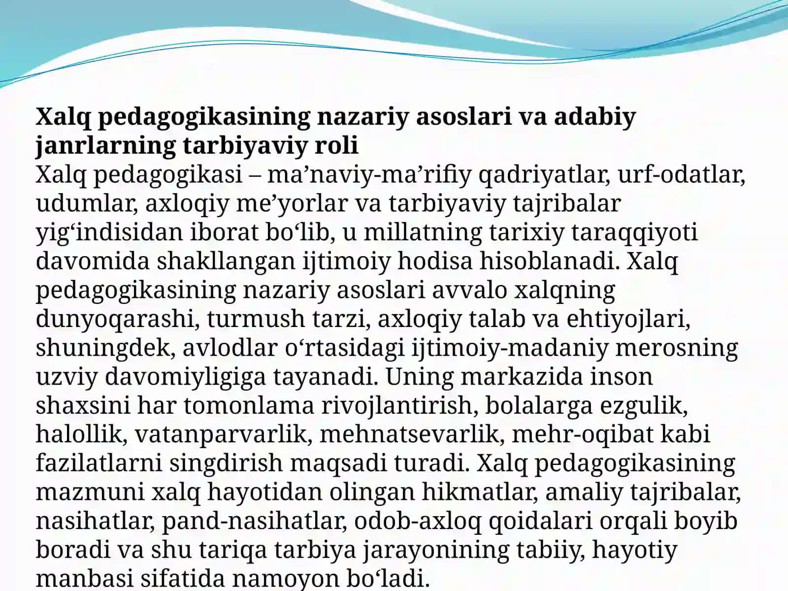 Xalq pedagogikasi bilan chambarchas bog'liq bo'lgan adabiy-badiiy janrlar. Venn diagramma yarating 4