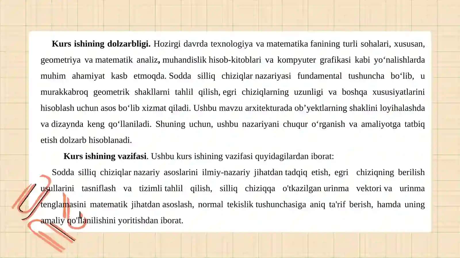 Soddasilliq chiziqlar va ularga o‘tkazilgan urinma. Normal tekislik 4