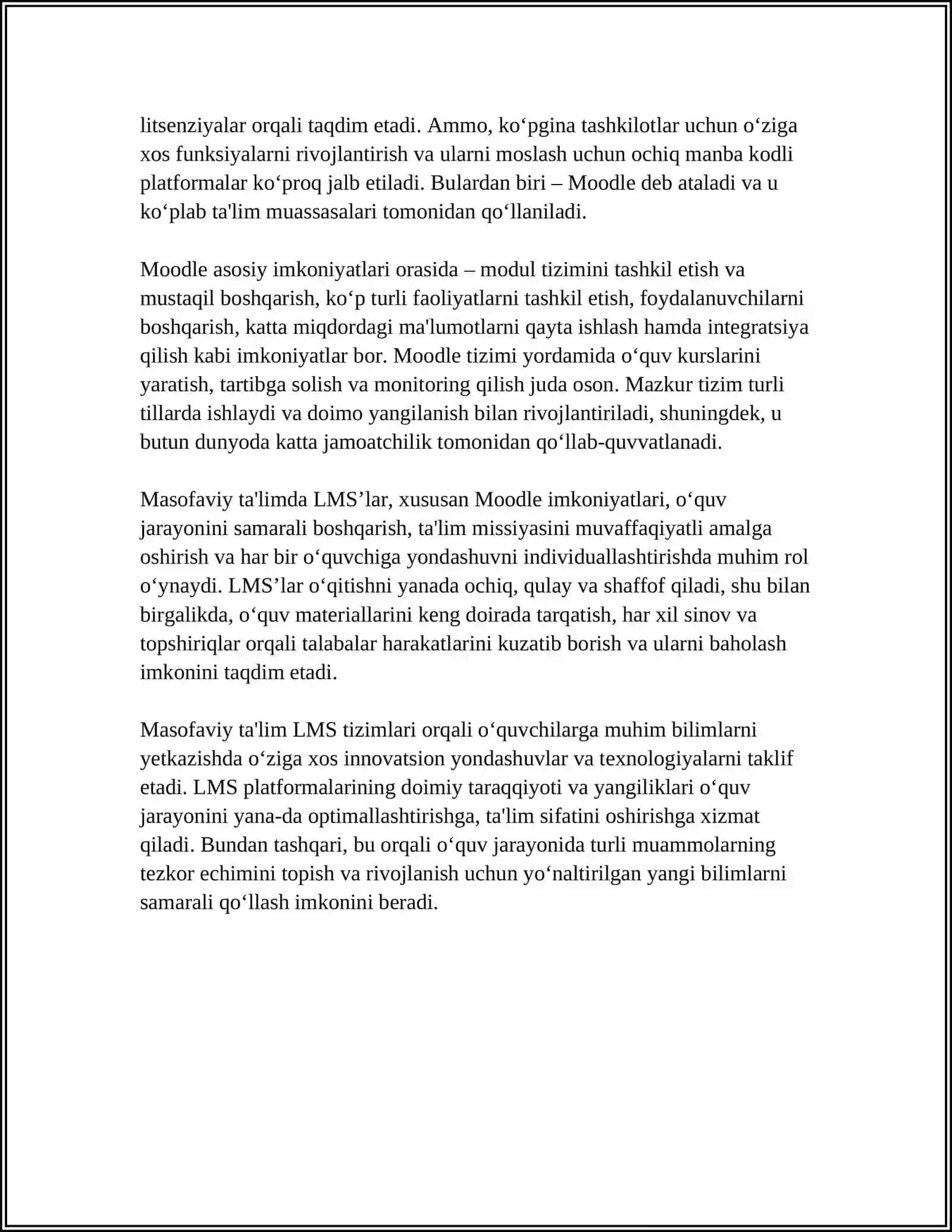 MASOFAVIY TA'LIMDA LMS TIZIMLARI, MOODLE O' QUV JARAYONINI BOSHQARISH TIZIMI VA UNING IMKONIYATLARI 4