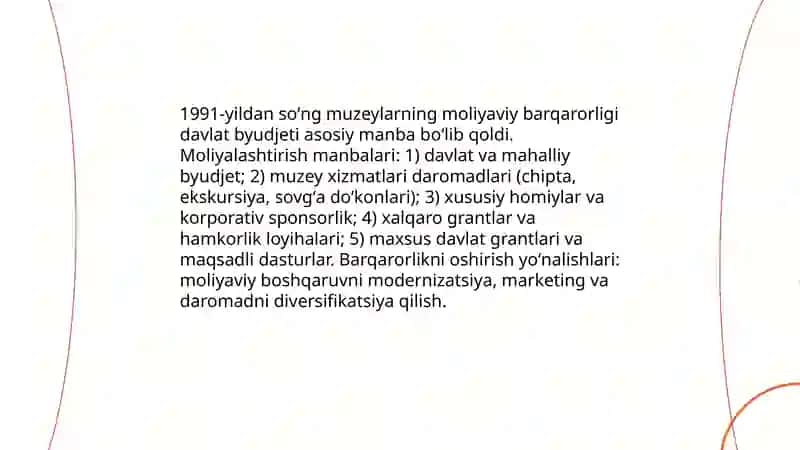Mustaqillik davrida Oʻzbekistonda muzeylar faoliyatining rivojlanishi va muzeylarda etnografik kolleksiyalar 4