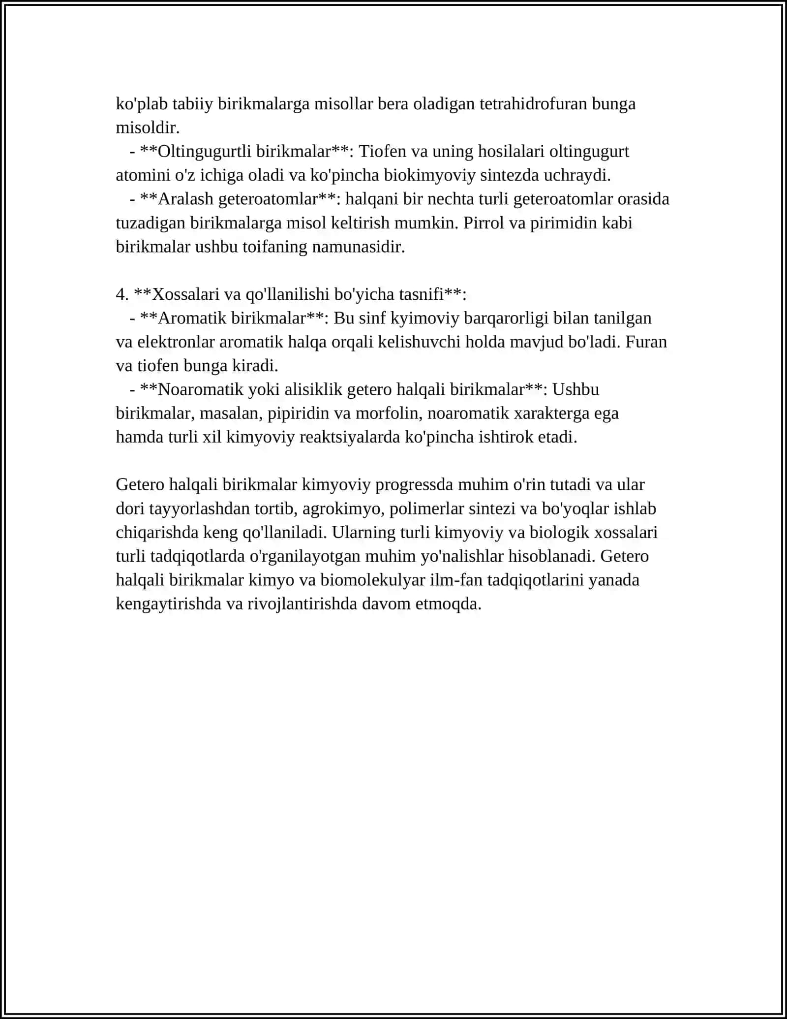 GETERO HALQALI BIRIKMALAR, METABALITLAR VA DORIVOR MODDALAR SIFATIDA 4