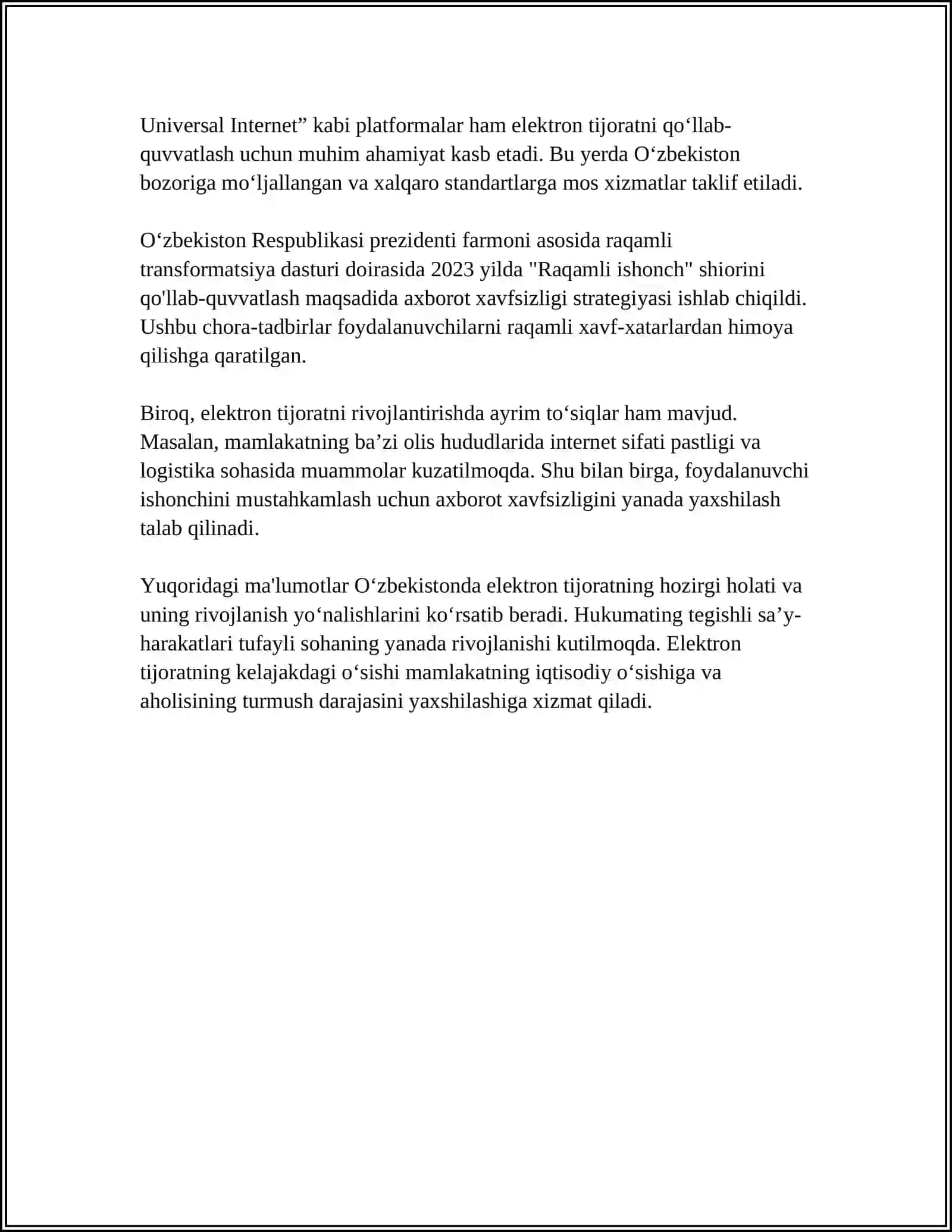 OʻZBEKISTON RESPUBLIKASIDA ELEKTIRON TIJORATNING RIVOJLANISH HOLATI 4