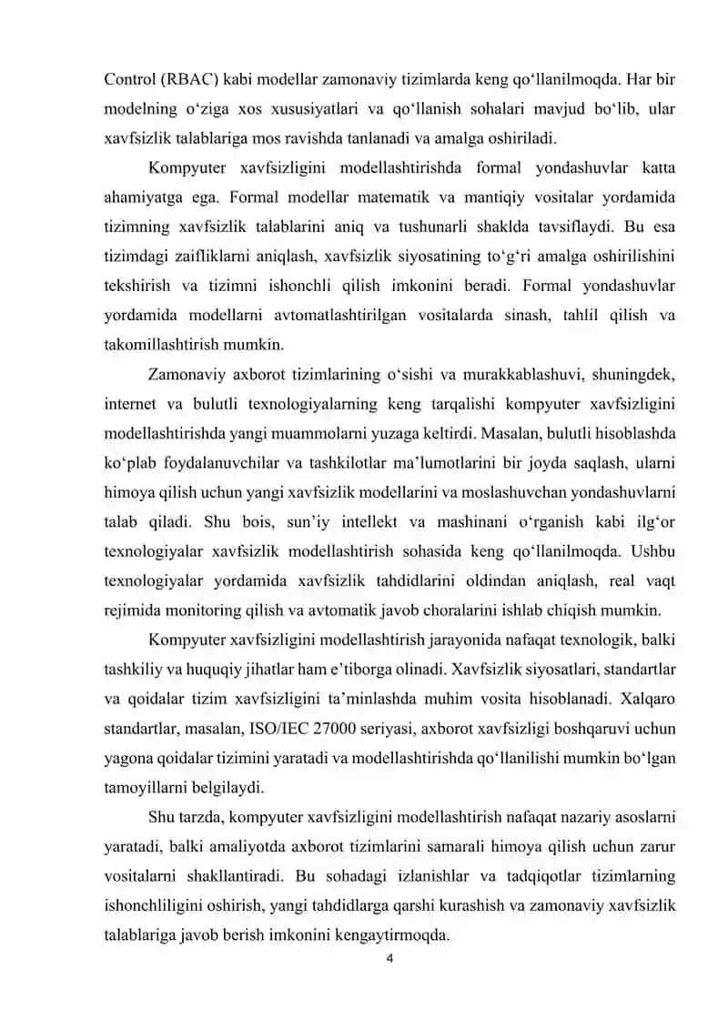 Mavzu: Kompyuter xavfsizligini modellashtirish 4