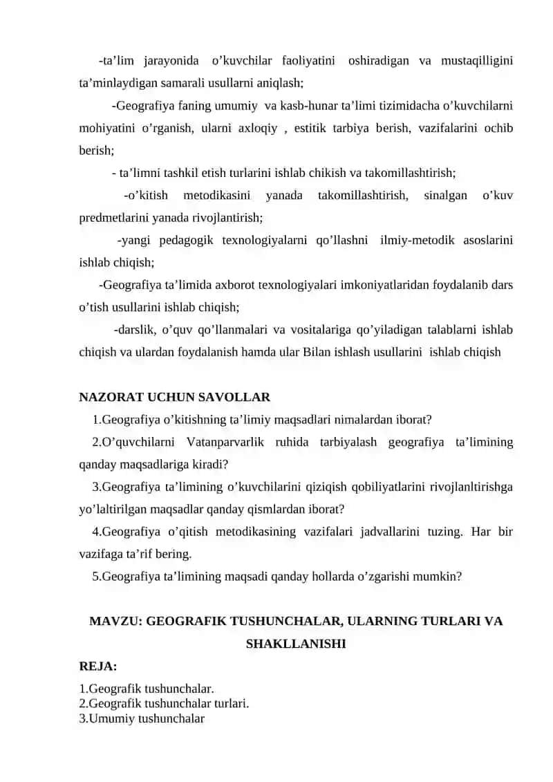 O'RTA MAXSUS KASB-HUNAR UMUMTA'LIM TIZMI GEOGRAFIYASINING MAZMUNI TARKIBI 4