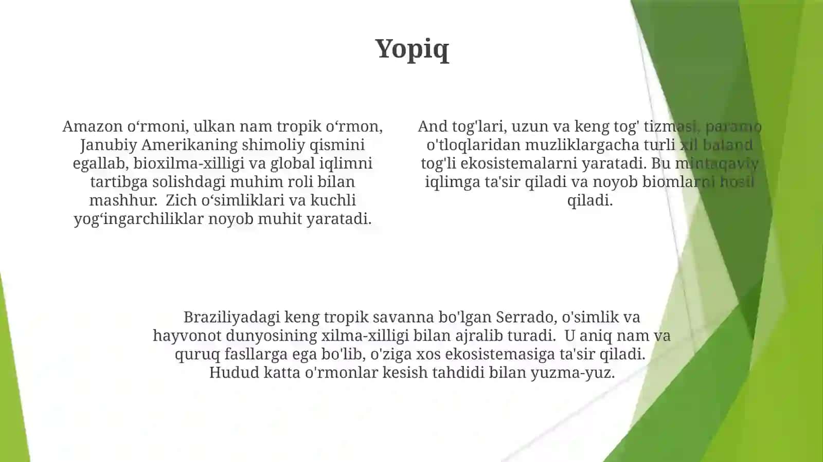 Janubiy Amerika materigining geografik mintaqalari va tabiat zonalariga tavsif berish 4