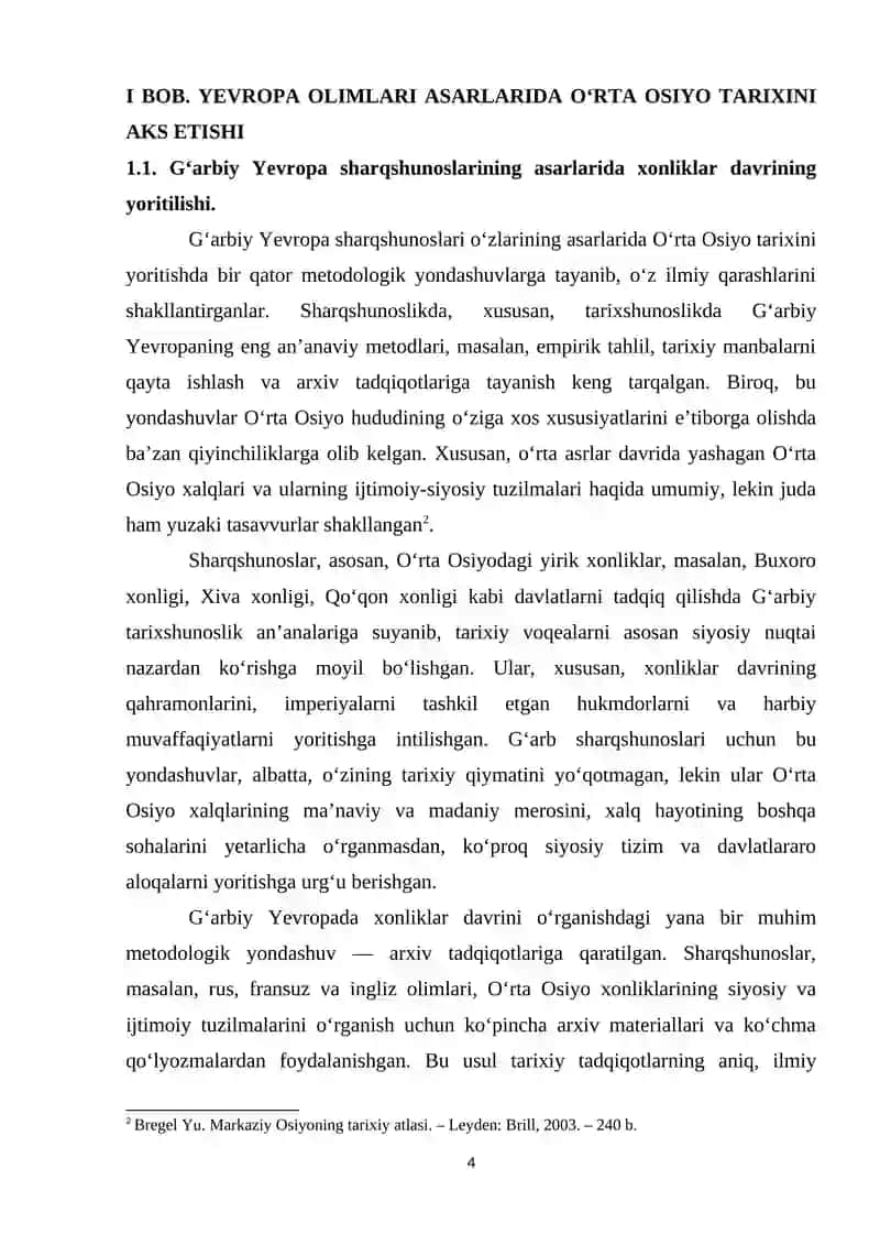 O‘RTA OSIYO XONLIKLAR DAVRI TARIXIGA DOIR XORIJIY TADQIQOTLAR (YEVROPA VA AMERIKA) TAXLILI 4
